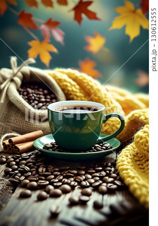 cup of hot tea with lemon and dried leaves 130612555