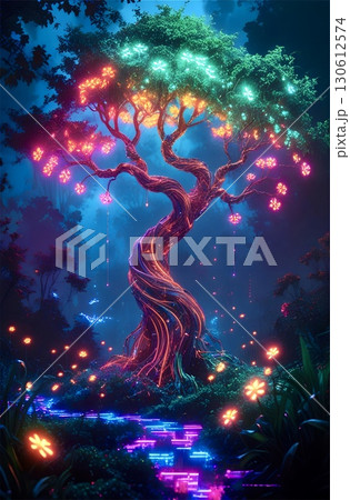 a tree with a green forest a tree with a green forest 130612574