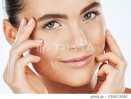 Portrait, beauty and skincare with a woman in studio isolated on a white background closeup for natural treatment. Face, cosmetics or skin with an attractive young female on space for antiaging Portrait, beauty and skincare with a woman in studio isolated on a white background closeup for natural treatment. Face, cosmetics or skin with an attractive young female on space for antiaging 130613092