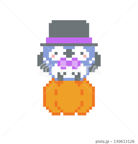 シルクハットと青色梟のドット絵 シルクハットと青色梟のドット絵 130613126