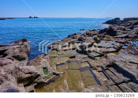 神奈川県真鶴町の真鶴半島採石場跡(番場浦海岸)から三石方面 130613269