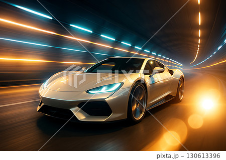 レンズフレア輝くトンネルを走る近未来スーパーカー「AI生成画像」 130613396