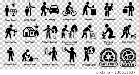 サステナブルライフを描いた環境ピクトグラム、Pictograms of Sustainable サステナブルライフを描いた環境ピクトグラム、Pictograms of Sustainable 130613637