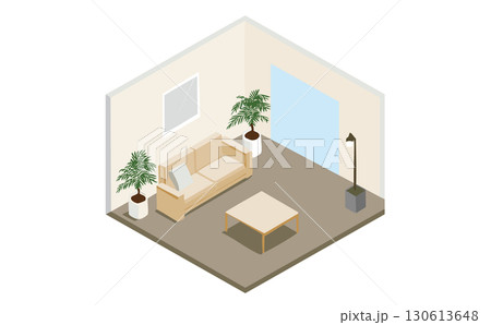 リビングのアイソメトリックなイラスト 130613648
