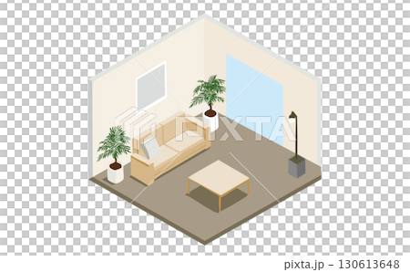 リビングのアイソメトリックなイラスト 130613648
