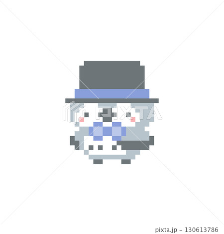 シルクハットと青色リボンと梟のドット絵 130613786