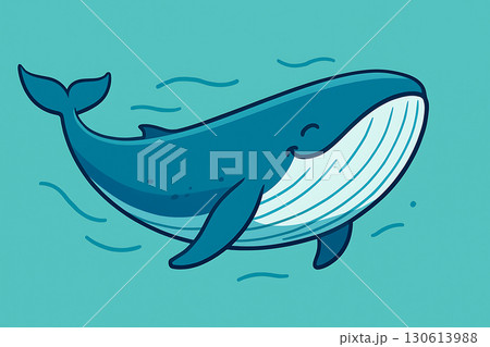 穏やかに笑うシロナガスクジラの海中イラスト素材「AI生成画像」 穏やかに笑うシロナガスクジラの海中イラスト素材「AI生成画像」 130613988