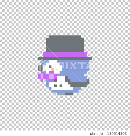 一隻戴著高頂禮帽側身站立的藍色貓頭鷹的像素藝術 130614308