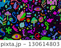 vector seamless pattern with cute jellyfish, fish, sea waves, sea animal, waves, jellyfish, octopus 130614803