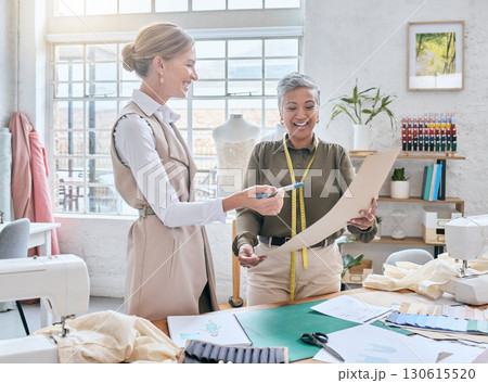 Fashion, designer team or women choice for clothes fabric, textile portfolio or working on creative sketch in studio. Startup small business, workshop service or senior partnership teamwork on outfit Fashion, designer team or women choice for clothes fabric, textile portfolio or working on creative sketch in studio. Startup small business, workshop service or senior partnership teamwork on outfit 130615520