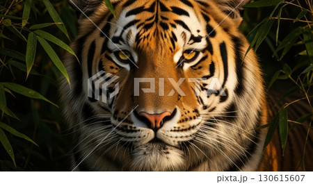 Majestic Bengal Tiger Portrait in Natural Jungle Habitat 130615607