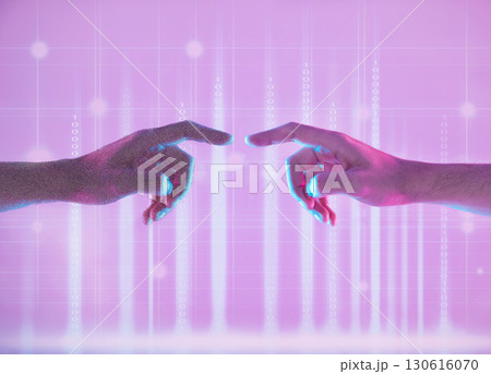 Metaverse, touching and hands of people in digital world for connection, communication and social network. Futuristic, neon and fingers for vr experience, connectivity and creative innovation Metaverse, touching and hands of people in digital world for connection, communication and social network. Futuristic, neon and fingers for vr experience, connectivity and creative innovation 130616070