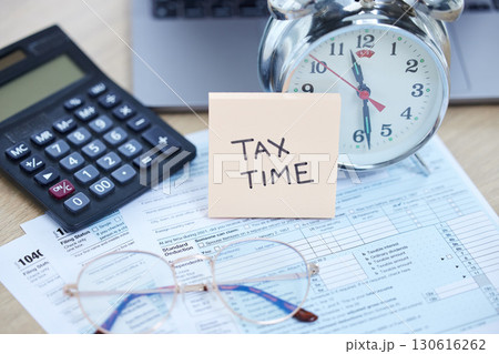 Finance, accounting and tax time with paperwork, payment and document with income information. Money, investment and desk with forms for financial budget, profit audit and analysis of pension fund 130616262