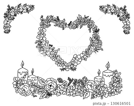 お洒落な線画の結婚式や招待状に使えるモノクロハートフレームセット お洒落な線画の結婚式や招待状に使えるモノクロハートフレームセット 130616501