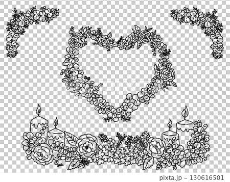 為婚禮和邀請函設置的時尚線條畫單色心形框 130616501