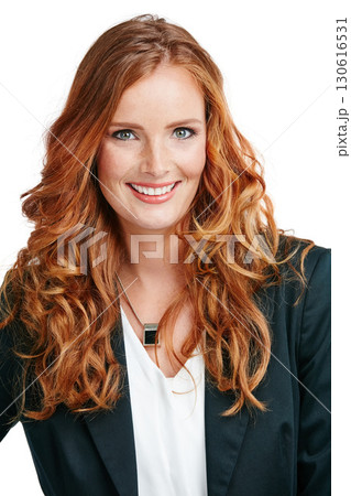 Woman, happy and ceo success portrait for business motivation, positive mindset and happiness isolated in white background. Corporate ginger female, happy entrepreneur and leadership vision in studio Woman, happy and ceo success portrait for business motivation, positive mindset and happiness isolated in white background. Corporate ginger female, happy entrepreneur and leadership vision in studio 130616531