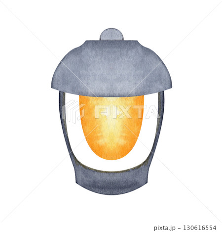 lantern with warm glowing light, watercolor illustration isolated on white ideal for autumn or winter design projects, invitations, greeting cards, posters, scrapbooking, and cozy seasonal digital art 130616554