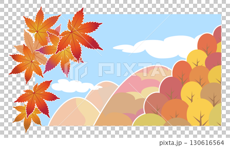 晴朗的天空和山上的秋葉和楓樹 130616564