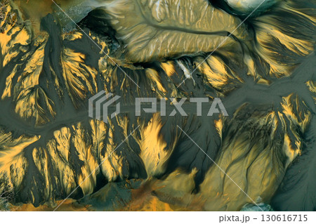 Aerial view of copper mining residuals in decanting lake 130616715