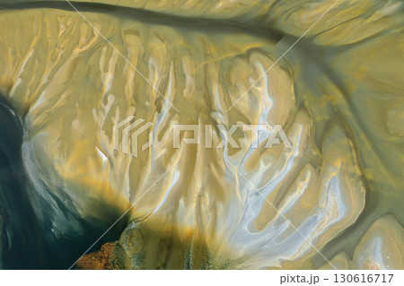 Aerial view of copper mining residuals in decanting lake 130616717
