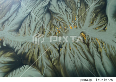Aerial view of copper mining residuals in decanting lake 130616720