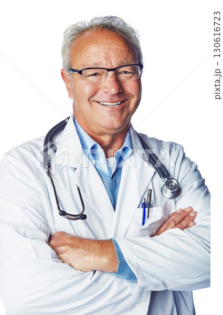 Doctor, portrait and senior man in studio for healthcare, goals and proud on white background space. Face, health and mature expert happy, smile and excited about innovation and help while isolated Doctor, portrait and senior man in studio for healthcare, goals and proud on white background space. Face, health and mature expert happy, smile and excited about innovation and help while isolated 130616723