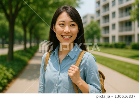 屋外を歩いている若い女性 130616837