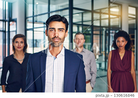 Business people, CEO and group portrait with diversity, businessman leader, vision and career mindset. Management, professional team and collaboration, international and working together in workplace 130616846