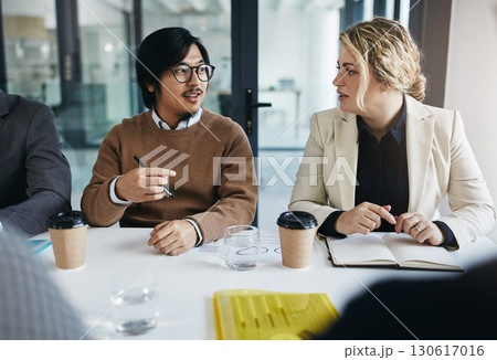 Corporate, collaboration business people for business meeting, invest strategy or planning company finance. Team building, thinking or teamwork on tax data analytics or global financial network 130617016