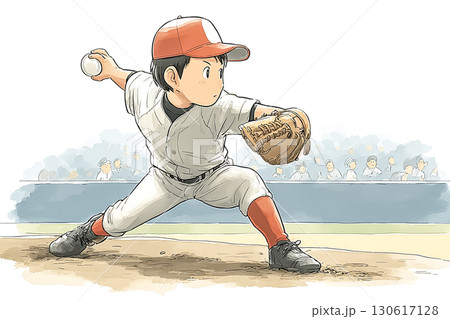 野球 ピッチャーが投球フォームに入るシーン 130617128