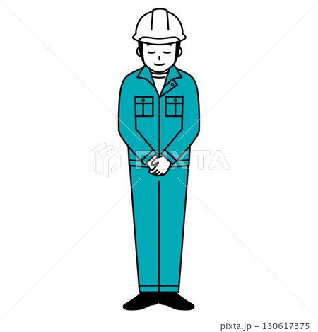 お辞儀をするヘルメットの作業員の男性（全身） 130617375