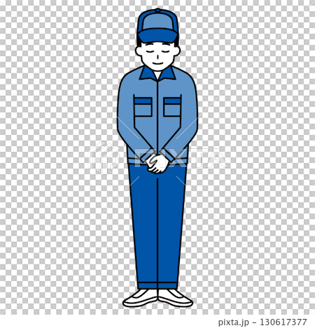 一名身穿工作服的男子鞠躬（全身） 130617377
