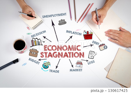 Economic Stagnation Crisis. The meeting at the white office table Economic Stagnation Crisis. The meeting at the white office table 130617425