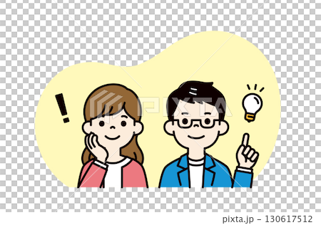 I came up with a good idea, a young man and woman upper body vector illustration material_color I came up with a good idea, a young man and woman upper body vector illustration material_color 130617512