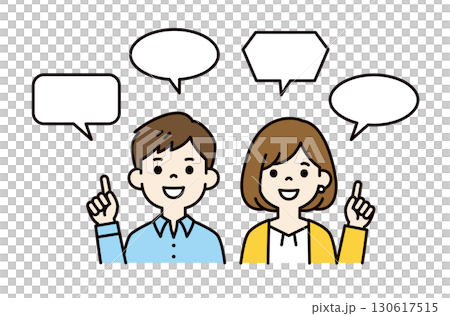Various speech bubbles and cute upper body vector illustrations of men and women in their 20s and 30s_Color Various speech bubbles and cute upper body vector illustrations of men and women in their 20s and 30s_Color 130617515