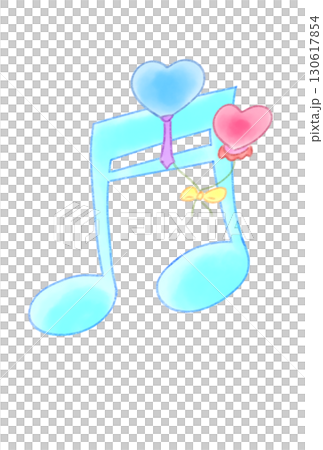 ハートの風船の付いた音符 130617854