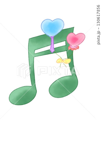 ハートの風船の付いた音符 130617856
