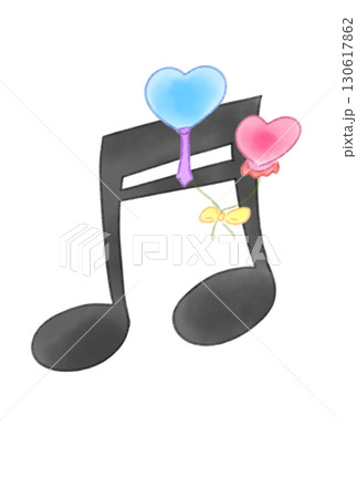 ハートの風船の付いた音符 130617862