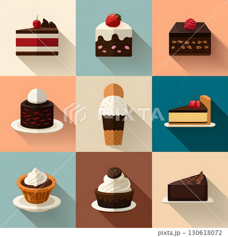 Flat design of dessert icons: cake, ice cream, chocolate, pie 130618072