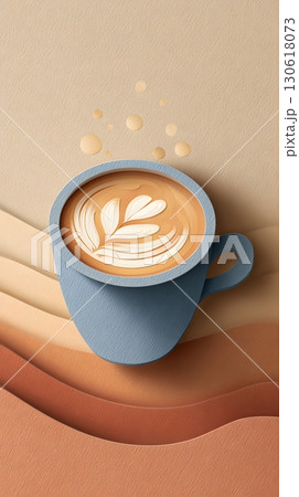 Paper cut layered illustration of cup of cappuccino with latte art Paper cut layered illustration of cup of cappuccino with latte art 130618073