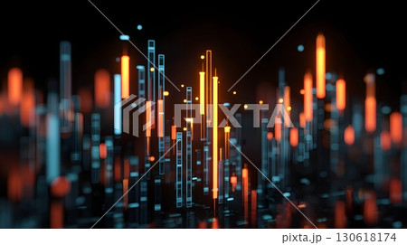 3D render of digital stock chart with glowing candlesticks 130618174