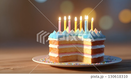 3D render of layered cake with candles for...のイラスト素材 [130618310] - PIXTA