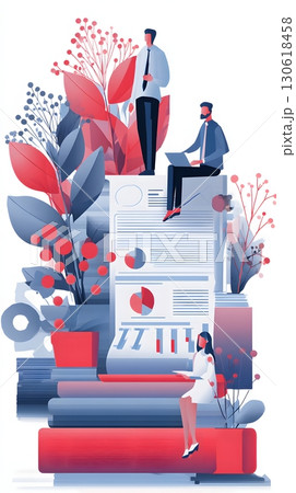 Paper cut layered illustration of investors reviewing startup documents Paper cut layered illustration of investors reviewing startup documents 130618458