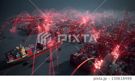 3D render of global logistics network with animated paths 130618499