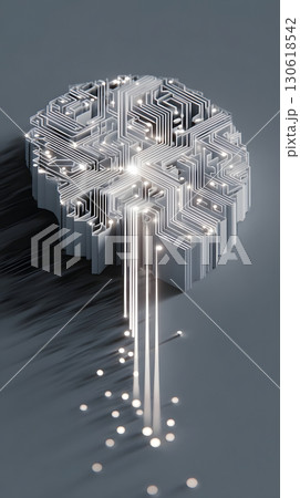 Paper cut layered illustration of digital AI brain with circuits 130618542