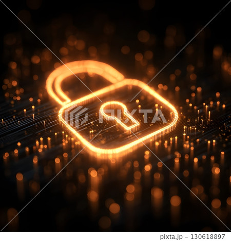 Glowing holographic lock symbolizing AI-driven cybersecurity, abstract tech background, 16:9 Glowing holographic lock symbolizing AI-driven cybersecurity, abstract tech background, 16:9 130618897