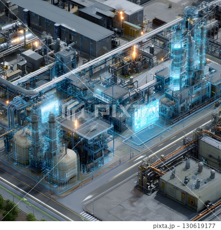 AI holographic economic simulation across industrial plant, 16:9 130619177