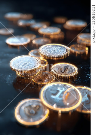 Digital coins floating with glowing futuristic finance concept 130619211