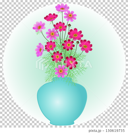 Illustration of cosmos in a vase 130619735