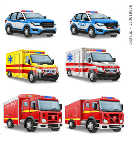 emergency vehicles of police fire and medical ambulance services cartoon stock vector illustration 130619856